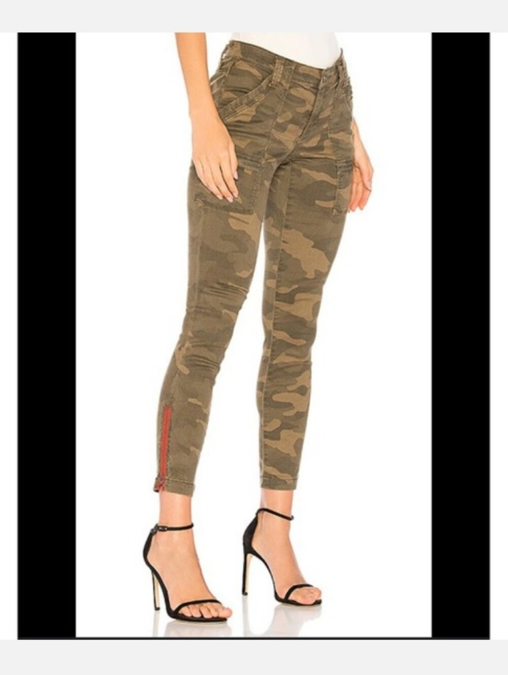 Joie Jeans Park Skinny Size 27 Camo Cropped Red Ankle Zip Pockets Fatigue